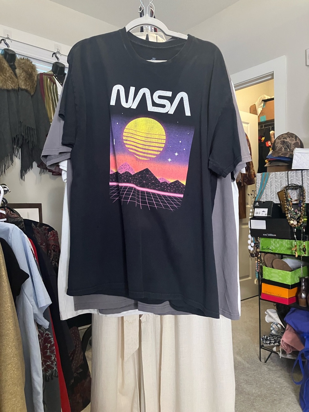 NASA Black Short-Sleeve Graphic Tee with Retro Sunset